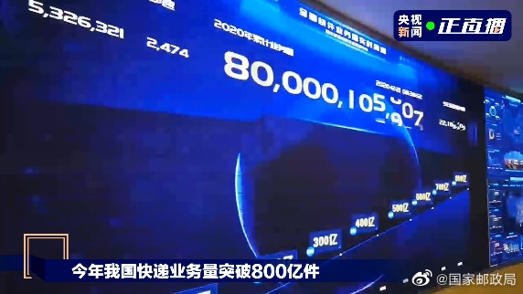 我国快递年业务量首次突破800亿件 世界第一