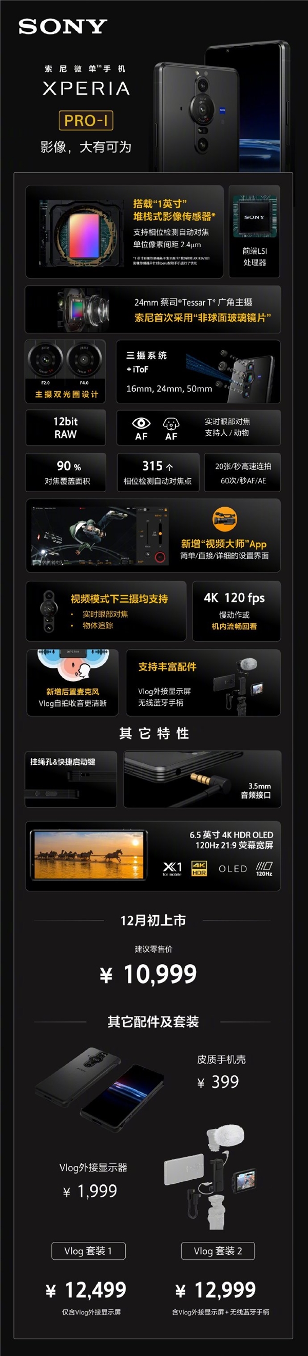 影像机皇！索尼Xperia PRO-I发布：黑卡7同款1英寸大底 售1.3万