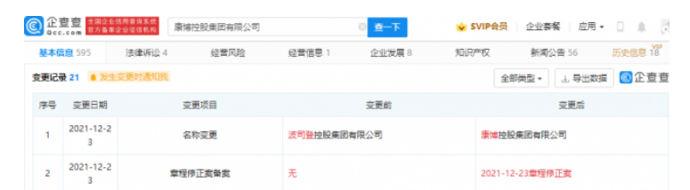 原波司登控股企业名称变更为康博控股 经营范围含服装生产销售