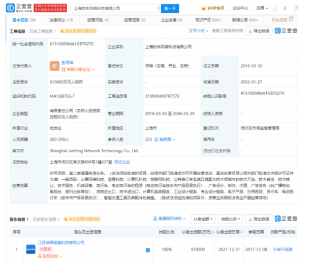 小哈换电关联公司增资至61亿元 涉及物联网科技技术开发