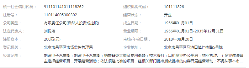 北京衡器厂有限公司简介：注册资本200万元