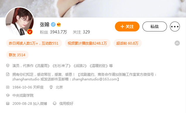 张翰微博个人主页_张翰的微博简介