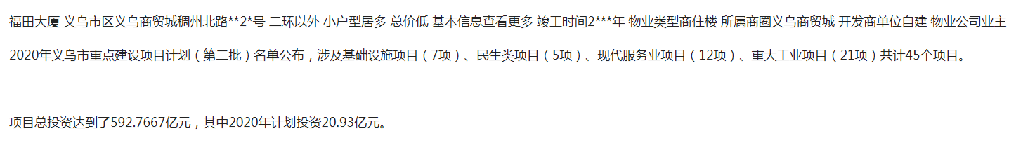 义乌福田大厦是什么时候建成的？义乌福田大厦地理位置