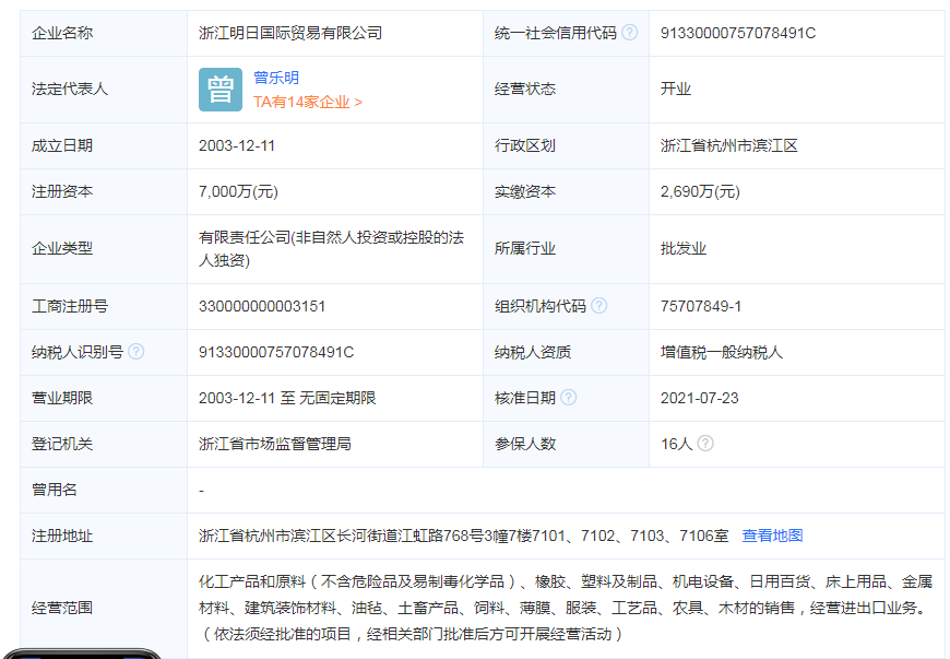 浙江明日国际贸易有限公司简介