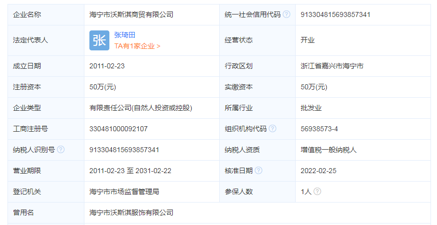 海宁市沃斯淇商贸有限公司简介